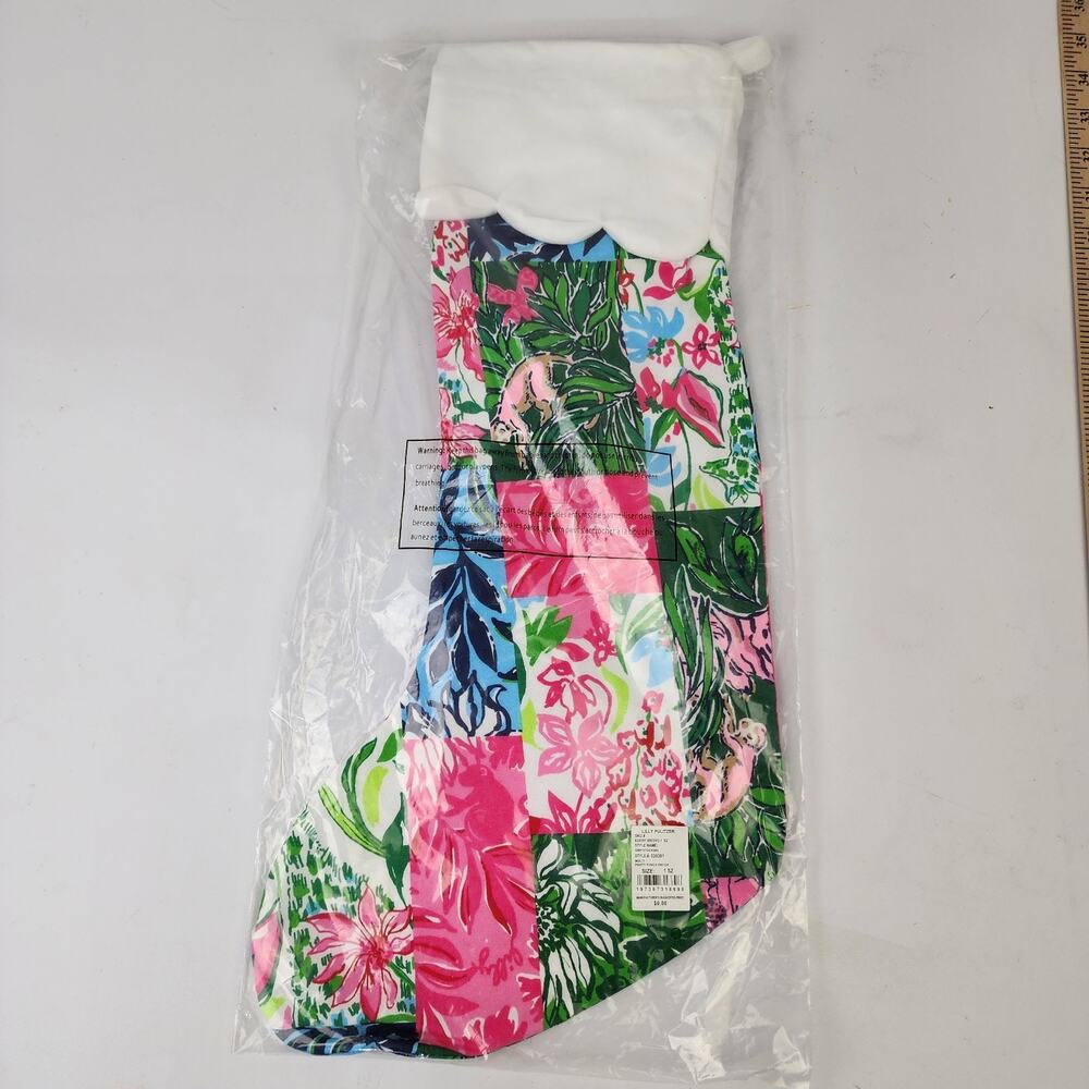 Lilly Pulitzer Christmas Stocking Multi Party Punch Patch Colorful Pink Green